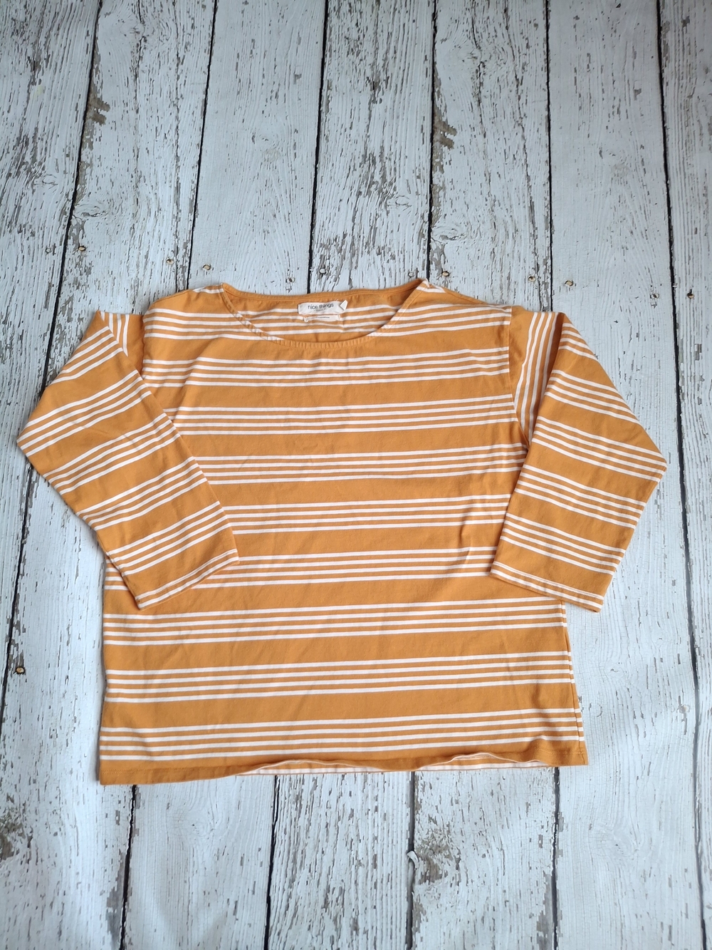 Nice Things Striped Mudtard and Cream Long Sleeve Tee